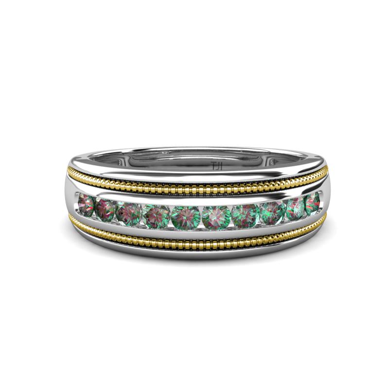 Zaid 0.63 ctw Round Lab Created Alexandrite Two Toned and High Polished Edges Men Wedding Band (8 mm) 