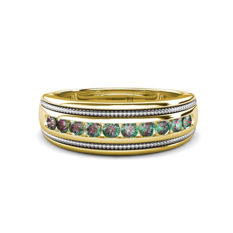 Zaid 0.63 ctw Round Lab Created Alexandrite Two Toned and High Polished Edges Men Wedding Band (8 mm) 