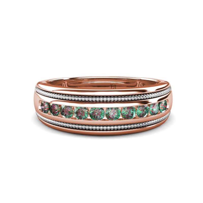 Zaid 0.63 ctw Round Lab Created Alexandrite Two Toned and High Polished Edges Men Wedding Band (8 mm) 