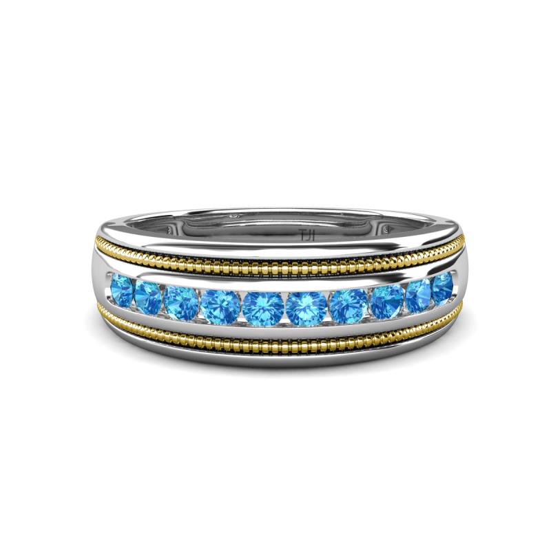 Zaid 0.45 ctw Round Blue Topaz Two Toned and High Polished Edges Men Wedding Band (8 mm) 