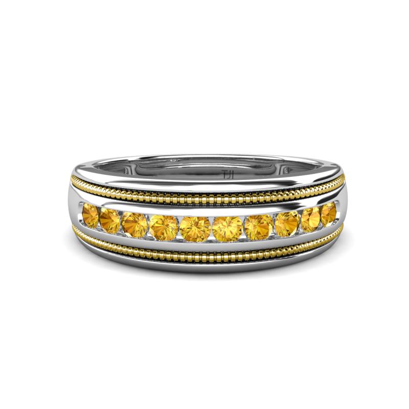 Zaid 0.35 ctw Round Citrine Two Toned and High Polished Edges Men Wedding Band (8 mm) 