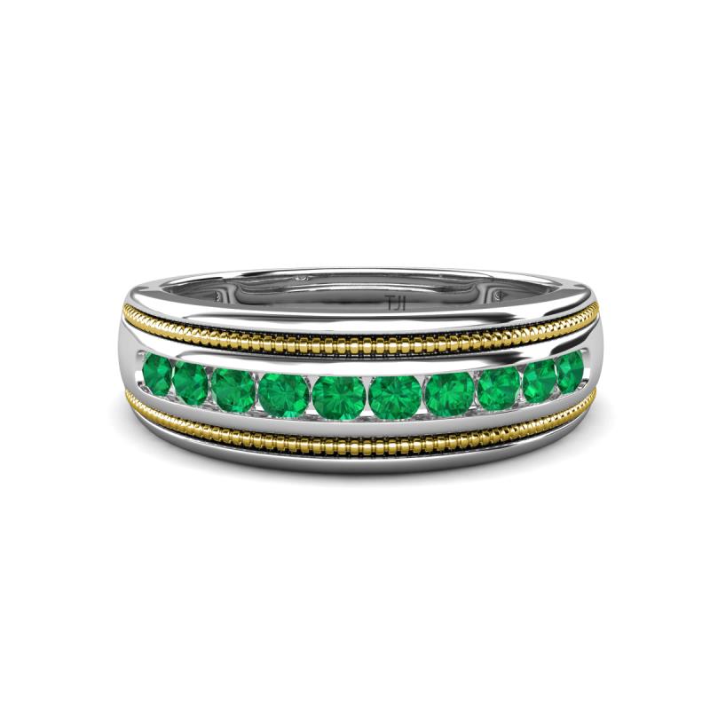 Zaid 0.35 ctw Round Emerald Two Toned and High Polished Edges Men Wedding Band (8 mm) 