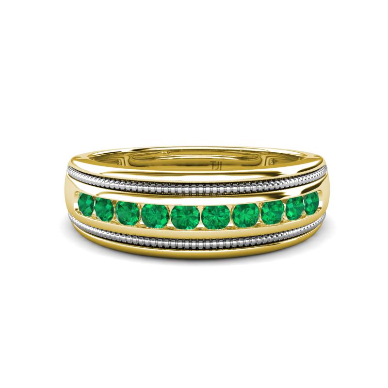 Zaid 0.35 ctw Round Emerald Two Toned and High Polished Edges Men Wedding Band (8 mm) 