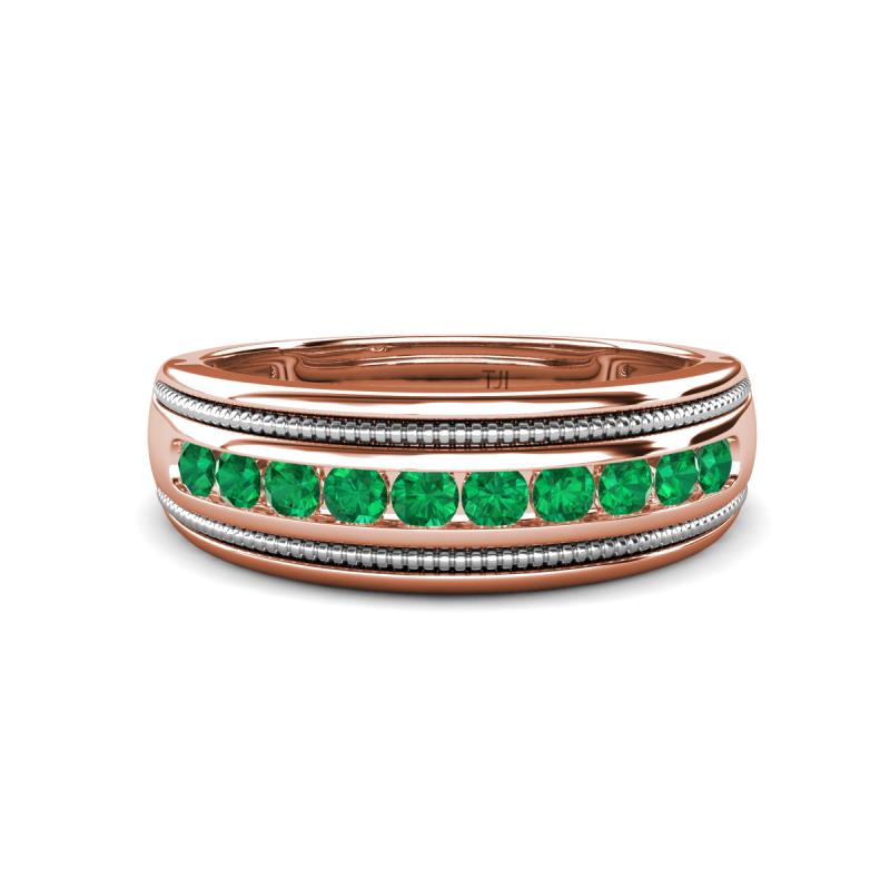 Zaid 0.35 ctw Round Emerald Two Toned and High Polished Edges Men Wedding Band (8 mm) 