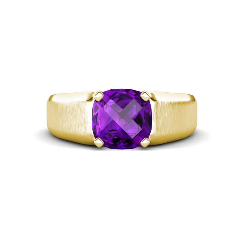 Jude 1.45 ct Cushion Checkerboard Cut Amethyst Solitaire Men Wedding Band (7 mm) 