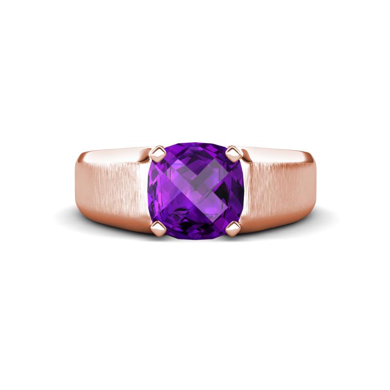 Jude 1.45 ct Cushion Checkerboard Cut Amethyst Solitaire Men Wedding Band (7 mm) 