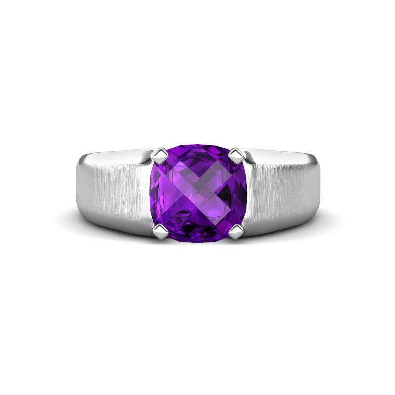 Jude 1.45 ct Cushion Checkerboard Cut Amethyst Solitaire Men Wedding Band (7 mm) 