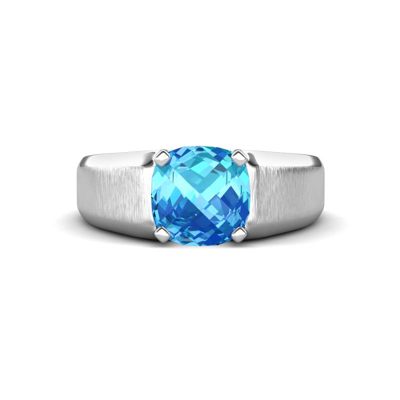 Jude 1.80 ct Cushion Checkerboard Cut Blue Topaz Solitaire Men Wedding Band (7 mm) 