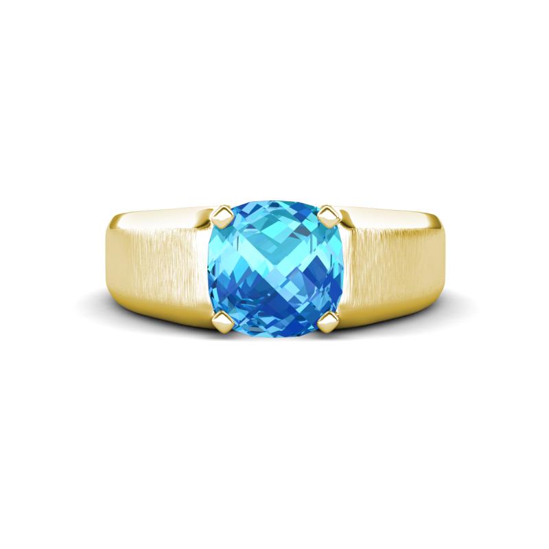 Jude 1.80 ct Cushion Checkerboard Cut Blue Topaz Solitaire Men Wedding Band (7 mm) 