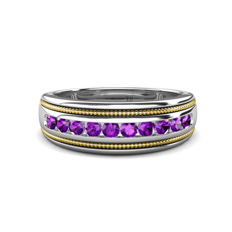 Zaid 0.35 ctw Round Amethyst Two Toned and High Polished Edges Men Wedding Band (8 mm) 