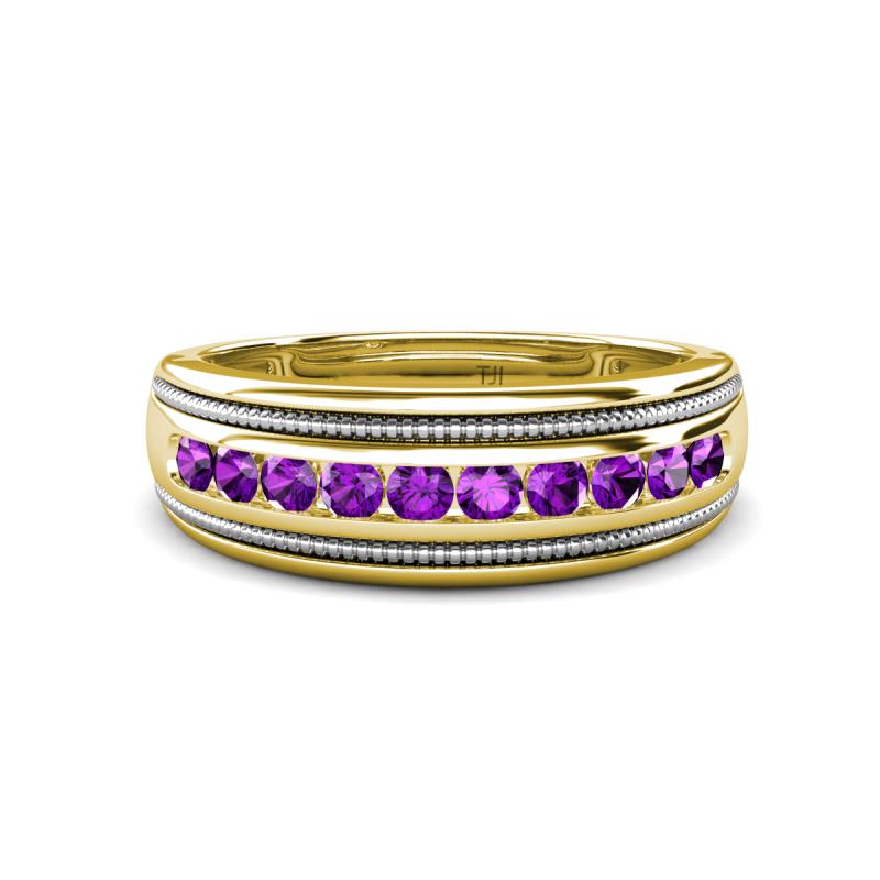 Zaid 0.35 ctw Round Amethyst Two Toned and High Polished Edges Men Wedding Band (8 mm) 