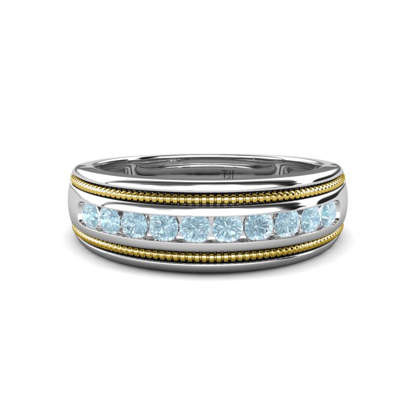 Zaid 0.35 ctw Round Aquamarine Two Toned and High Polished Edges Men Wedding Band (8 mm) 