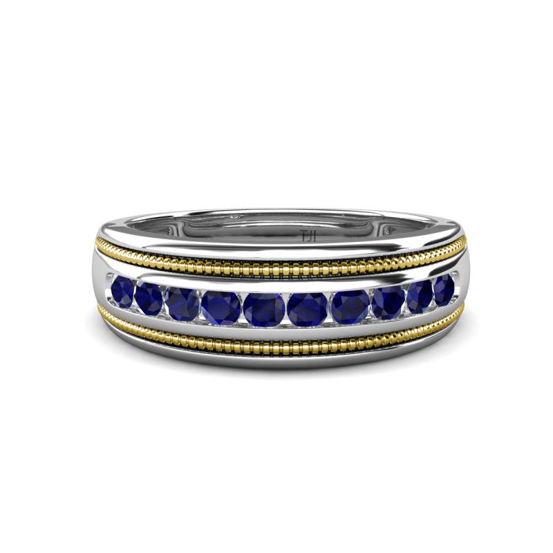 Zaid 0.55 ctw Round Blue Sapphire Two Toned and High Polished Edges Men Wedding Band (8 mm) 