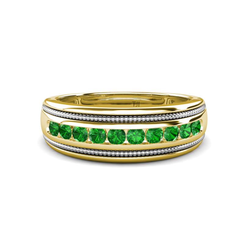 Zaid 0.63 ctw Round Green Garnet Two Toned and High Polished Edges Men Wedding Band (8 mm) 