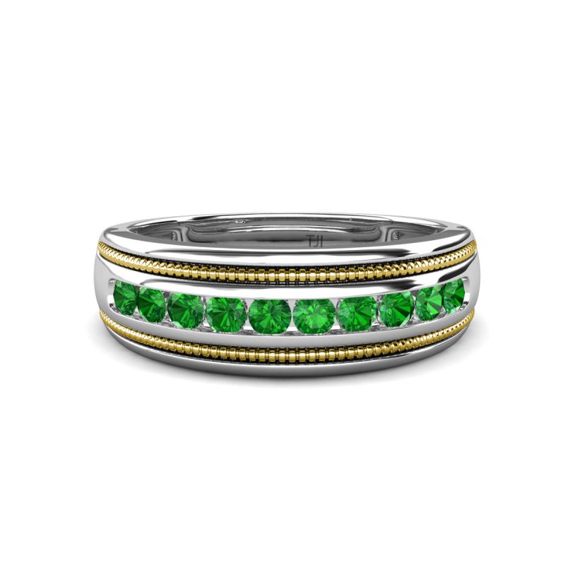 Zaid 0.63 ctw Round Green Garnet Two Toned and High Polished Edges Men Wedding Band (8 mm) 
