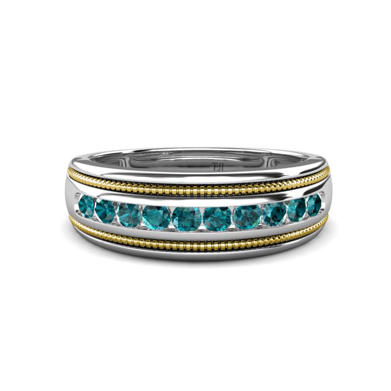 Zaid 0.50 ctw Round London Blue Topaz Two Toned and High Polished Edges Men Wedding Band (8 mm) 