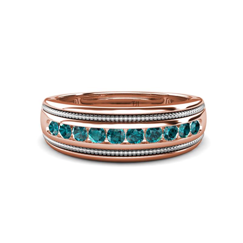 Zaid 0.50 ctw Round London Blue Topaz Two Toned and High Polished Edges Men Wedding Band (8 mm) 