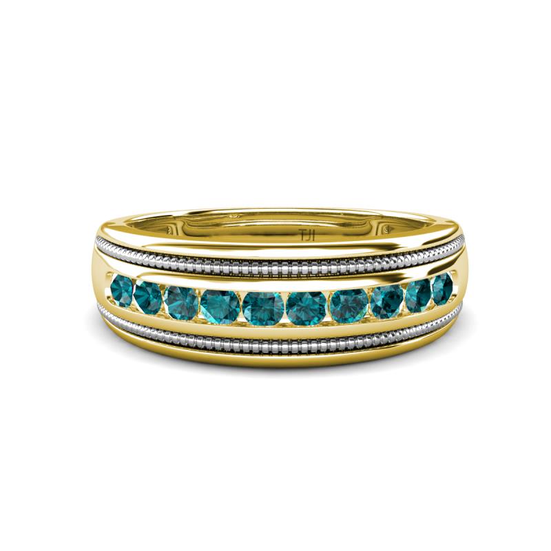 Zaid 0.50 ctw Round London Blue Topaz Two Toned and High Polished Edges Men Wedding Band (8 mm) 