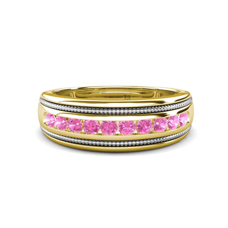 Zaid 0.55 ctw Round Pink Sapphire Two Toned and High Polished Edges Men Wedding Band (8 mm) 