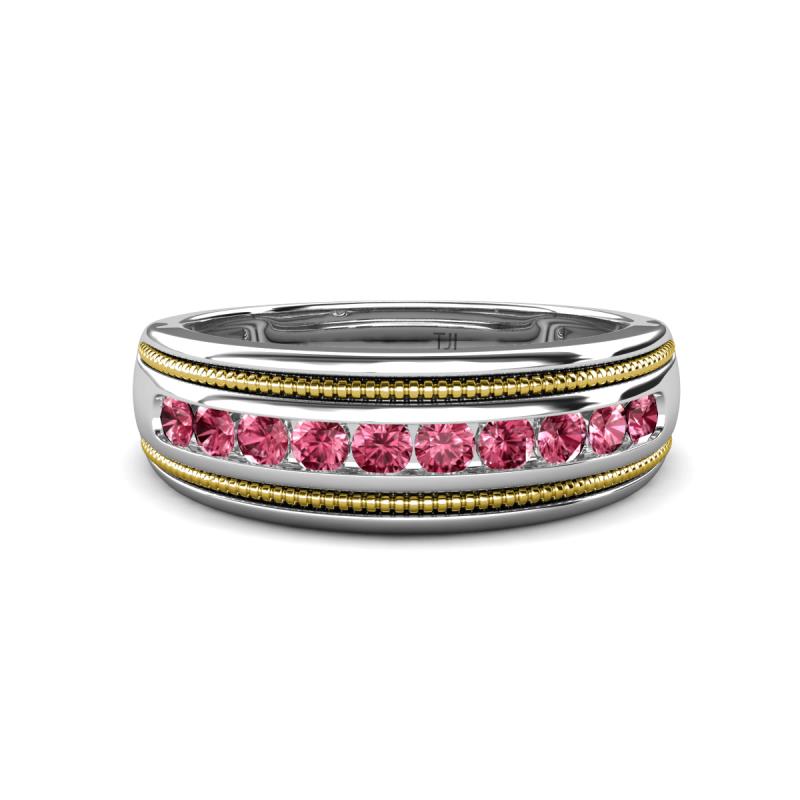 Zaid 0.35 ctw Round Pink Tourmaline Two Toned and High Polished Edges Men Wedding Band (8 mm) 