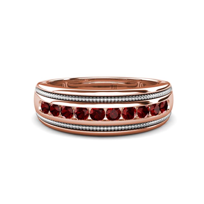 Zaid 0.63 ctw Round Red Garnet Two Toned and High Polished Edges Men Wedding Band (8 mm) 