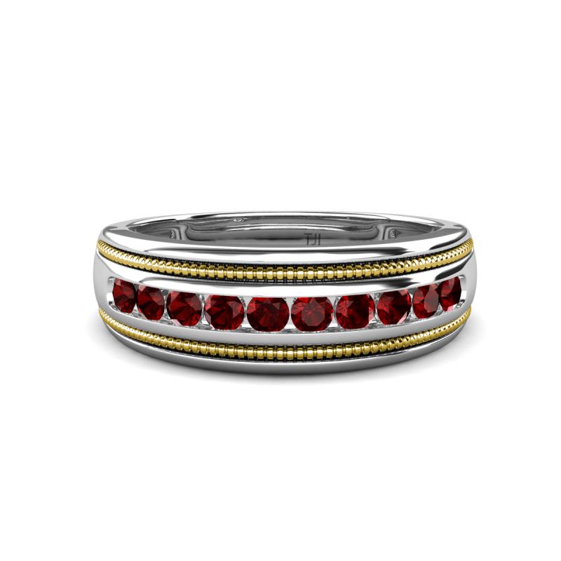 Zaid 0.63 ctw Round Red Garnet Two Toned and High Polished Edges Men Wedding Band (8 mm) 