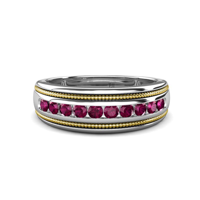Zaid 0.63 ctw Round Rhodolite Garnet Two Toned and High Polished Edges Men Wedding Band (8 mm) 