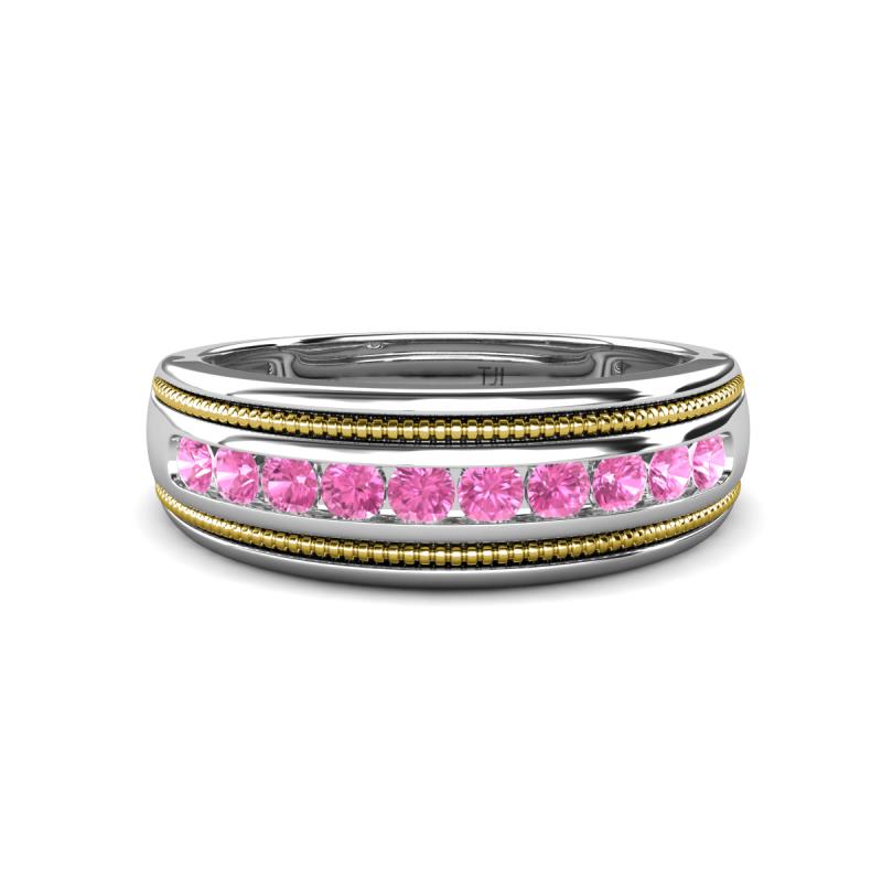 Zaid 0.55 ctw Round Pink Sapphire Two Toned and High Polished Edges Men Wedding Band (8 mm) 