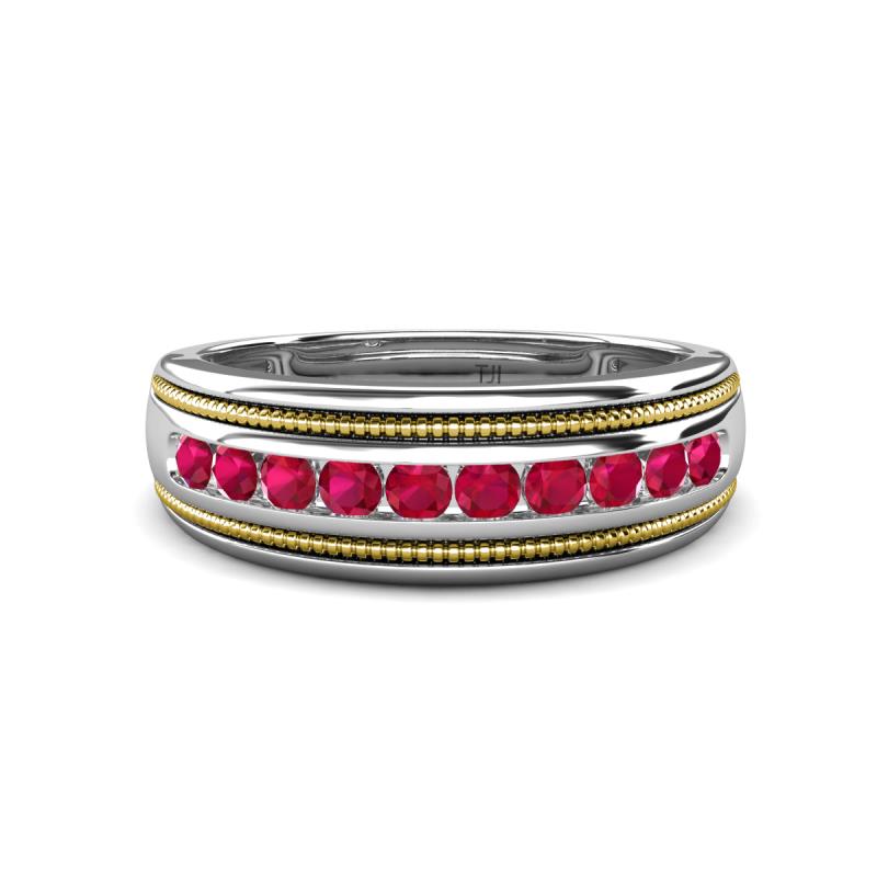 Zaid 0.55 ctw Round Ruby Two Toned and High Polished Edges Men Wedding Band (8 mm) 