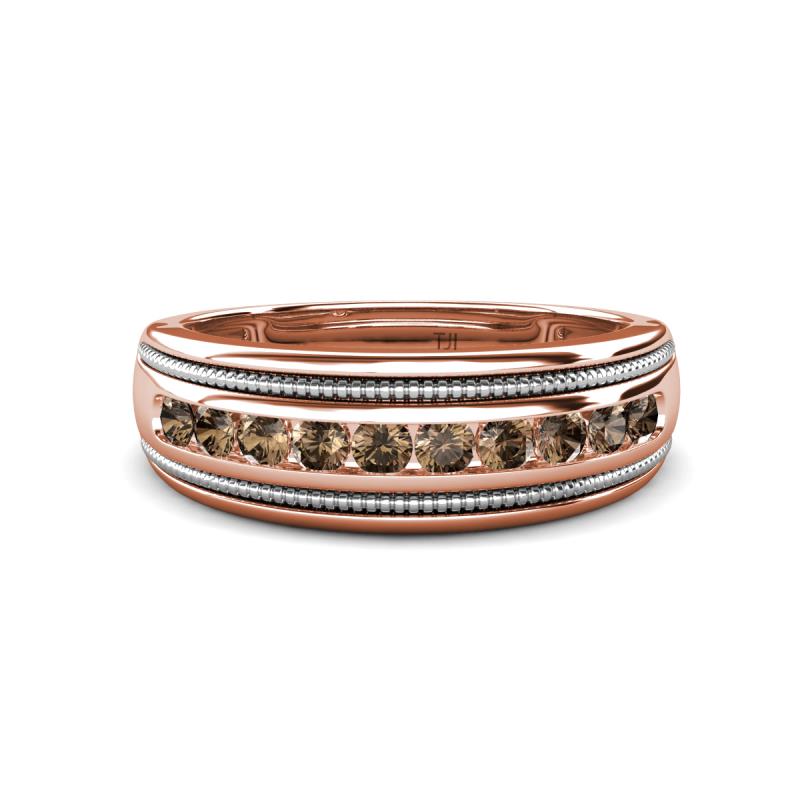 Zaid 0.50 ctw Round Smoky Quartz Two Toned and High Polished Edges Men Wedding Band (8 mm) 