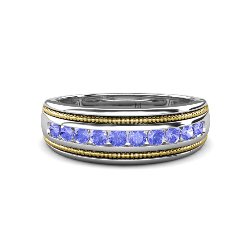 Zaid 0.50 ctw Round Tanzanite Two Toned and High Polished Edges Men Wedding Band (8 mm) 