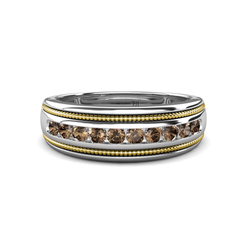 Zaid 0.50 ctw Round Smoky Quartz Two Toned and High Polished Edges Men Wedding Band (8 mm) 