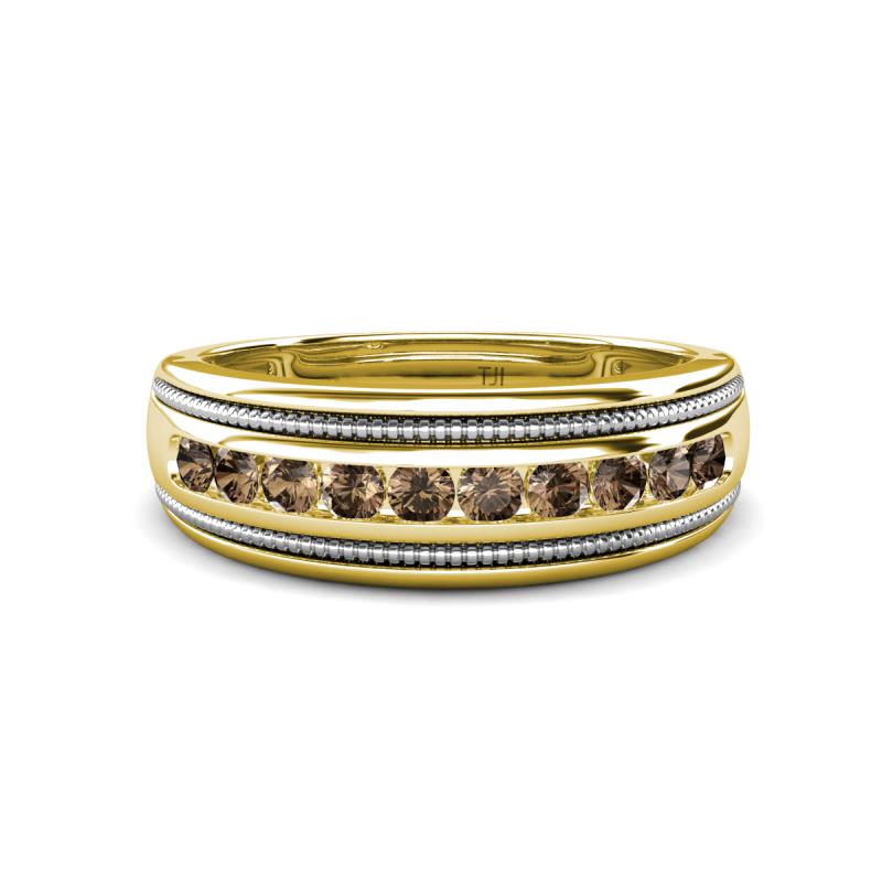 Zaid 0.50 ctw Round Smoky Quartz Two Toned and High Polished Edges Men Wedding Band (8 mm) 