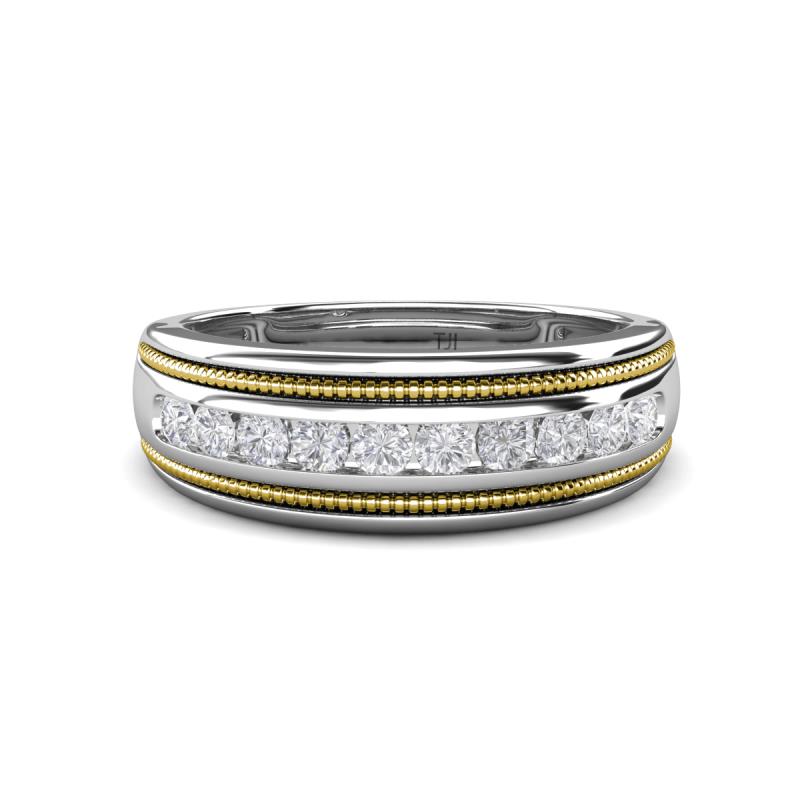 Zaid 0.55 ctw Round White Sapphire Two Toned and High Polished Edges Men Wedding Band (8 mm) 