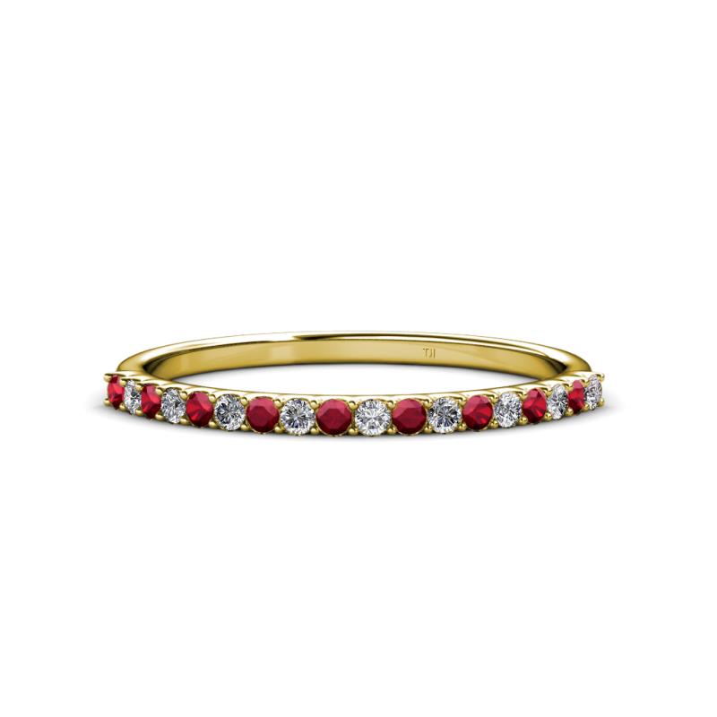 Iskra 1.50 mm Round Ruby and Lab Grown Diamond 18 Stone Wedding Band 
