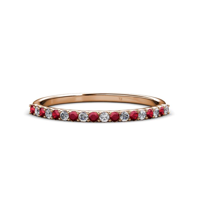 Iskra 1.50 mm Round Ruby and Lab Grown Diamond 18 Stone Wedding Band 