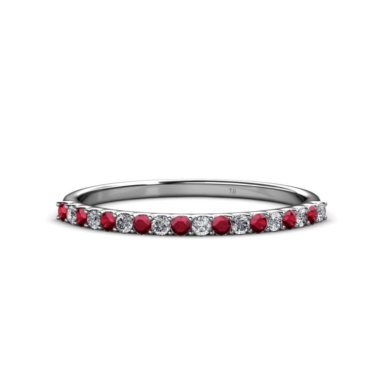Iskra 1.50 mm Round Ruby and Diamond 18 Stone Wedding Band 