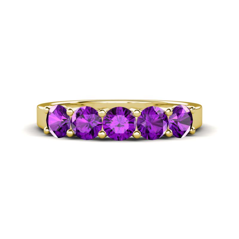 Wendy 1.00 ctw (4.00 mm) Round Amethyst Side Gallery 5 Stone Wedding Band 