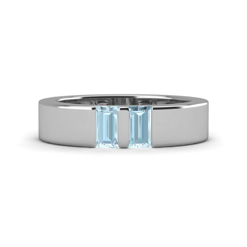 Carter 0.54 ctw Baguette Shape Aquamarine Two Stone Men Wedding Band (5 mm) 