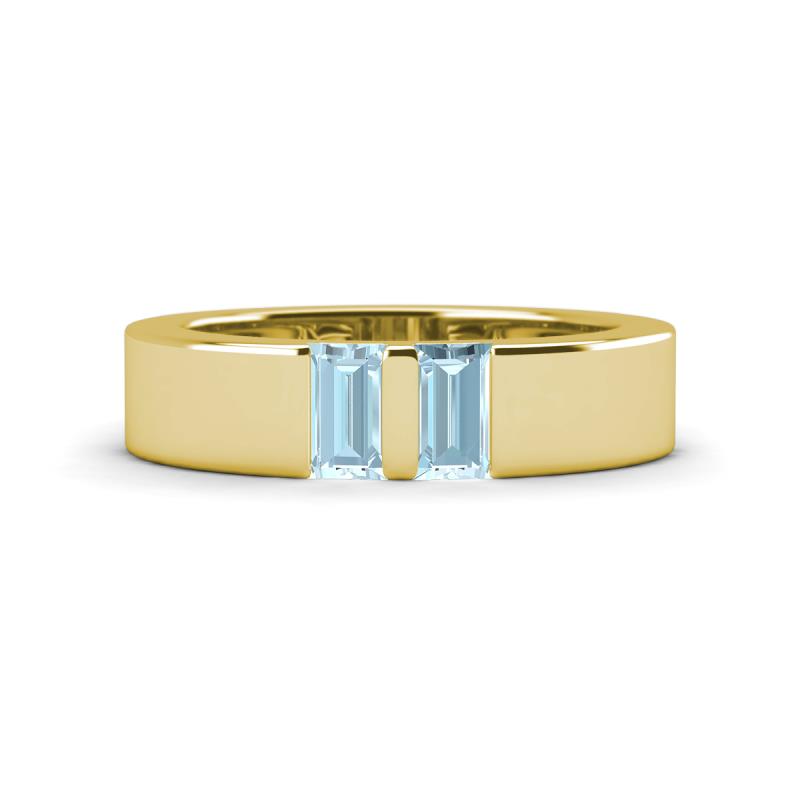 Carter 0.54 ctw Baguette Shape Aquamarine Two Stone Men Wedding Band (5 mm) 