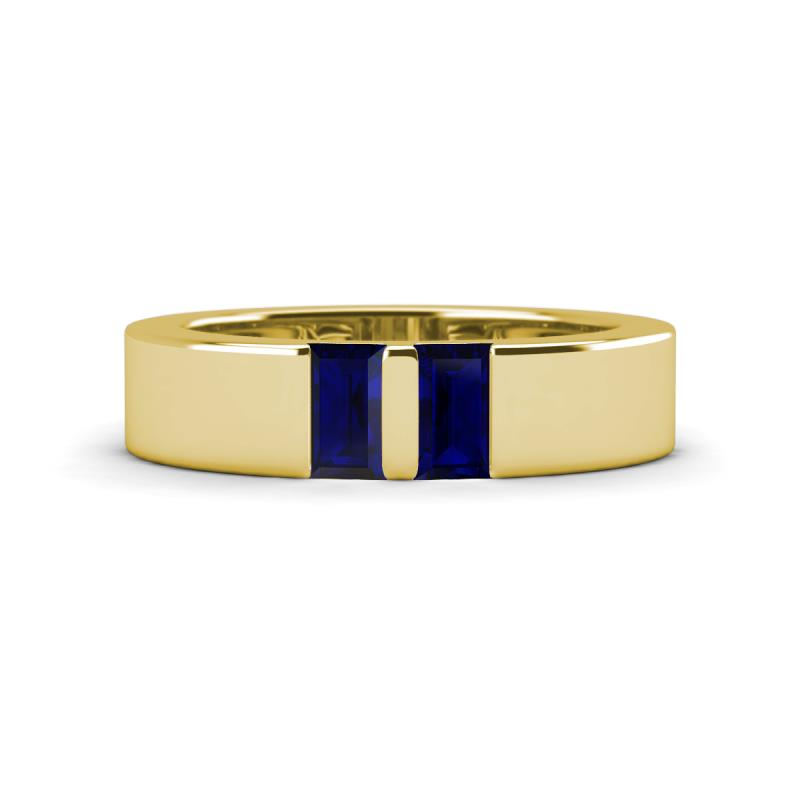 Carter 0.60 ctw Baguette Shape Blue Sapphire Two Stone Men Wedding Band (5 mm) 