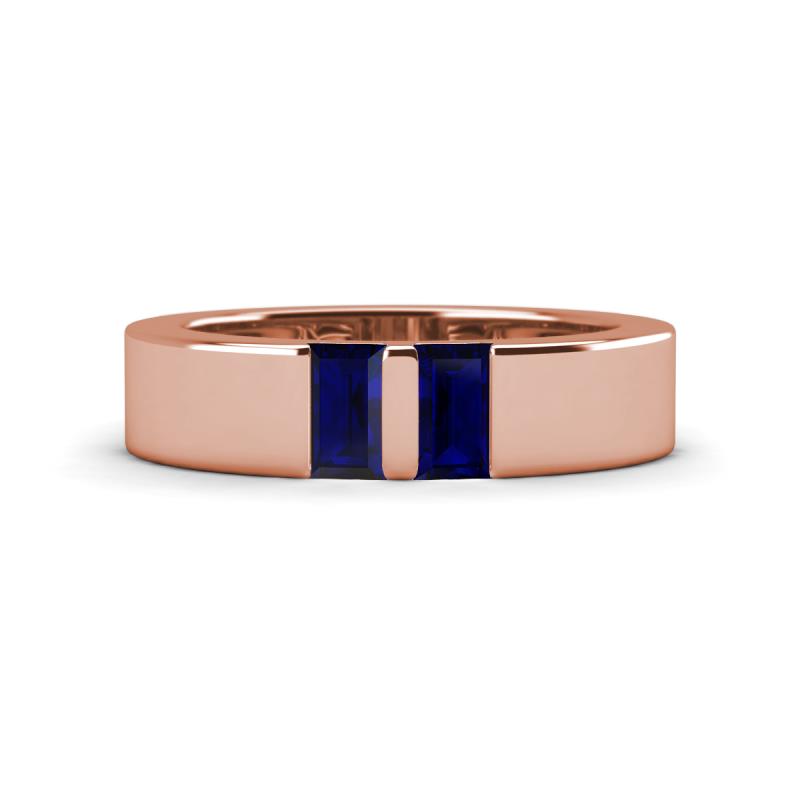 Carter 0.60 ctw Baguette Shape Blue Sapphire Two Stone Men Wedding Band (5 mm) 