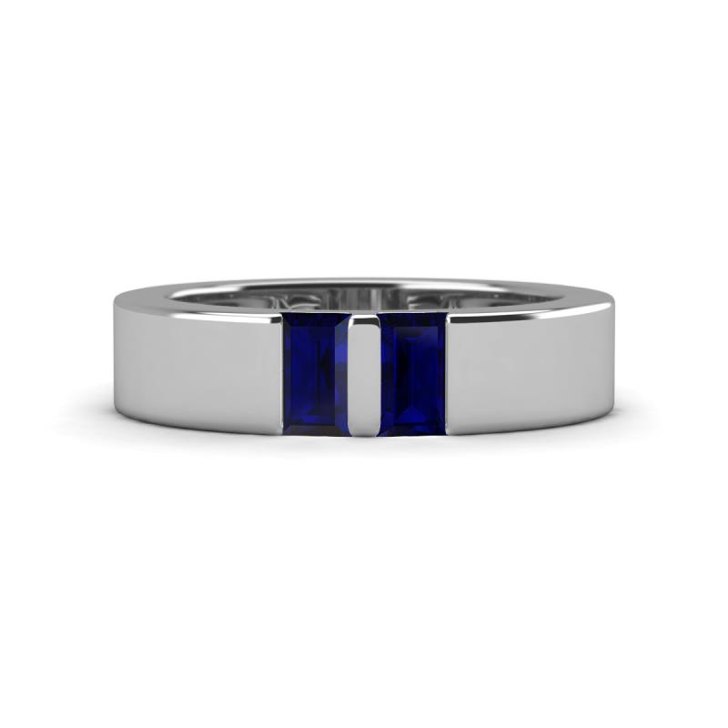 Carter 0.60 ctw Baguette Shape Blue Sapphire Two Stone Men Wedding Band (5 mm) 