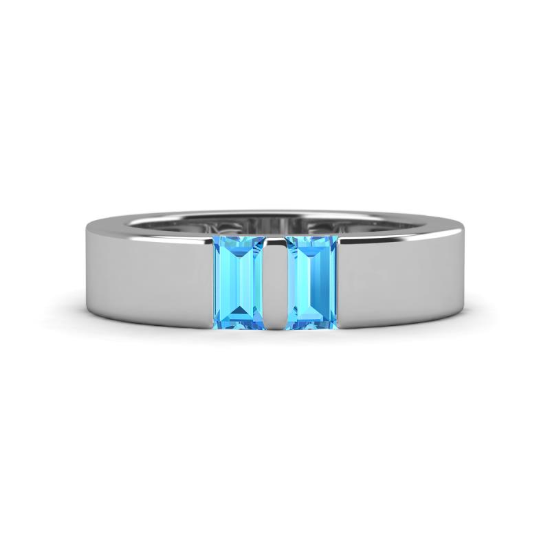 Carter 0.60 ctw Baguette Shape Blue Topaz Two Stone Men Wedding Band (5 mm) 