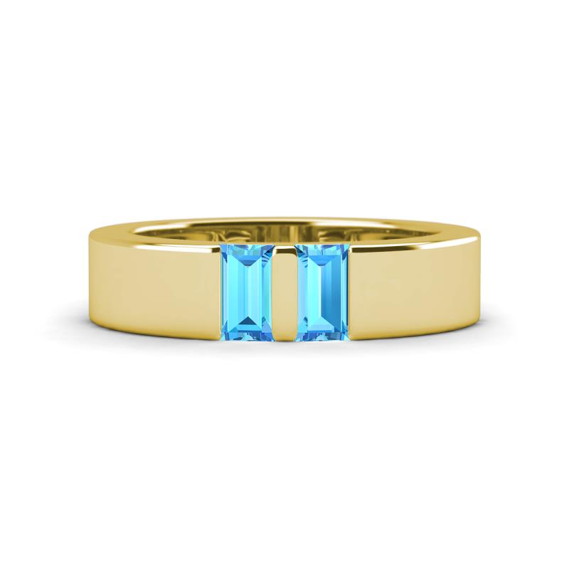 Carter 0.60 ctw Baguette Shape Blue Topaz Two Stone Men Wedding Band (5 mm) 