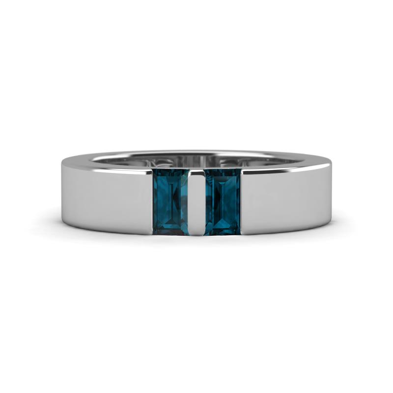 Carter 0.60 ctw Baguette Shape London Blue Topaz Two Stone Men Wedding Band (5 mm) 