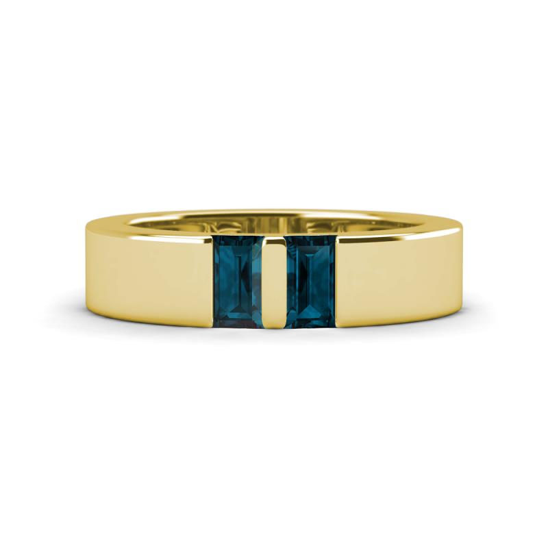 Carter 0.60 ctw Baguette Shape London Blue Topaz Two Stone Men Wedding Band (5 mm) 