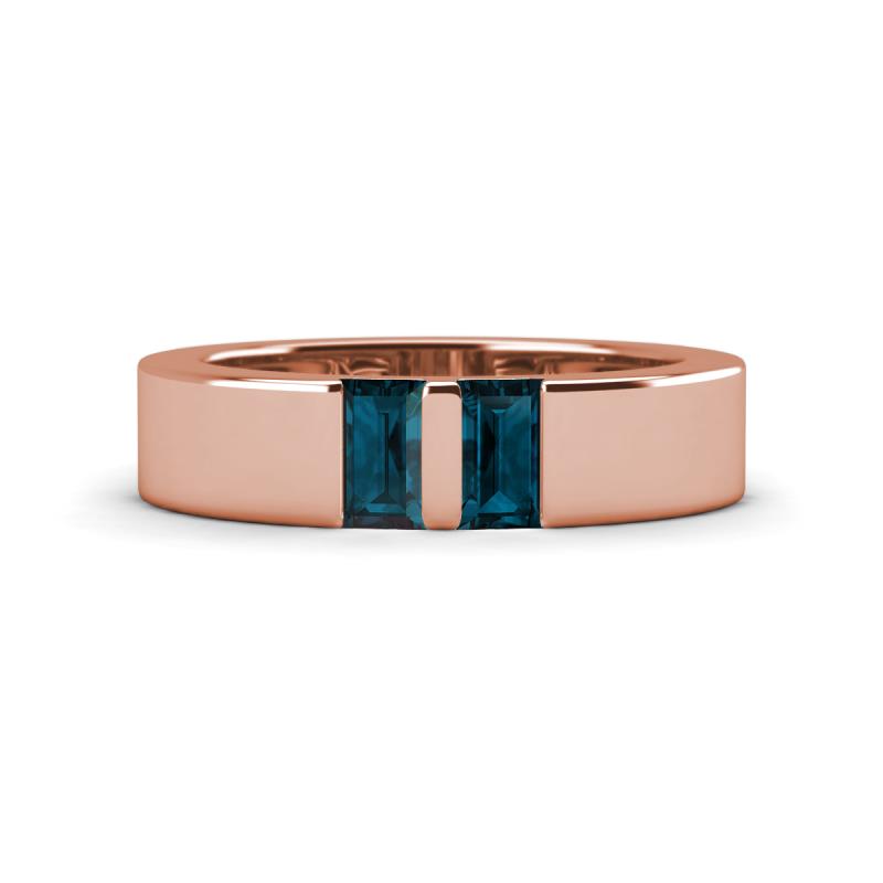 Carter 0.60 ctw Baguette Shape London Blue Topaz Two Stone Men Wedding Band (5 mm) 