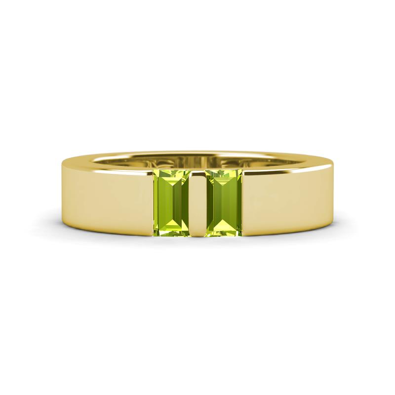 Carter 0.60 ctw Baguette Shape Peridot Two Stone Men Wedding Band (5 mm) 