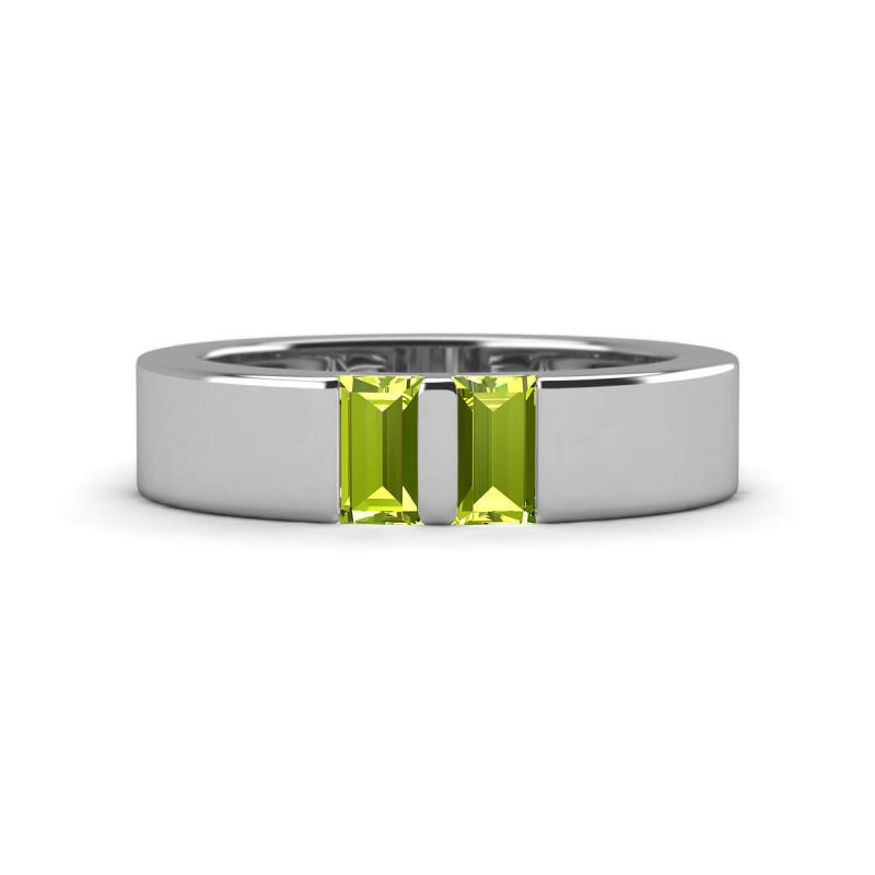 Carter 0.60 ctw Baguette Shape Peridot Two Stone Men Wedding Band (5 mm) 